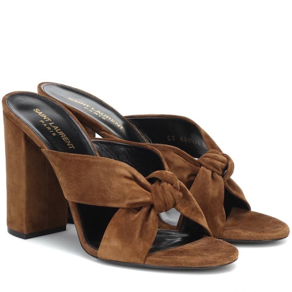 Saint Laurent Suede Pleated Accents Slides